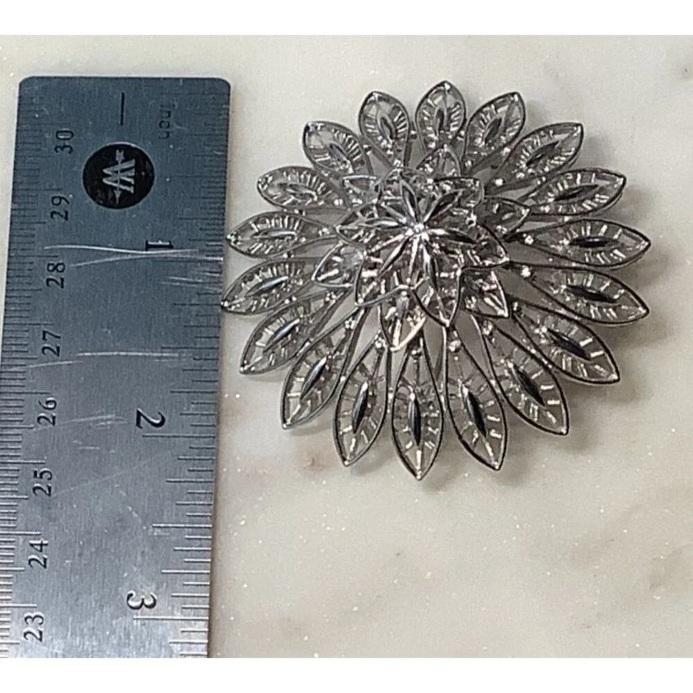 Vintage Monet Brooch Domed Filigree Silver Tone Signed Pin Retro Jewelry